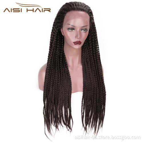Aisi Hair Long Glueless Lace Front Wigs For Black Women Heat Resistant Braid Box Lace Front Three Braids Long Wigs